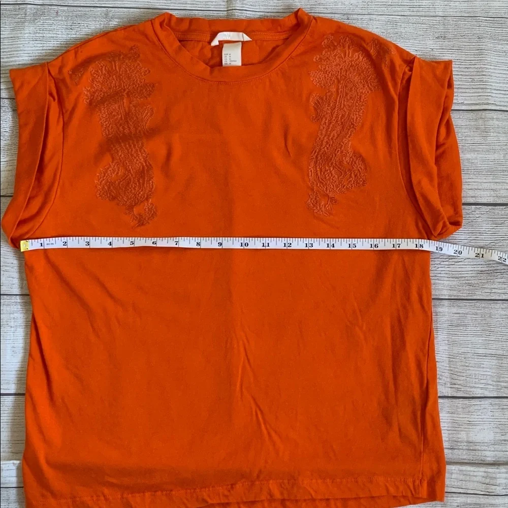 H&M Orange Short Cap Sleeve Top with Embroidered Accents - Picture 6 of 7